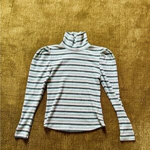 Maeve Gray and Green Striped Turtleneck Sweater